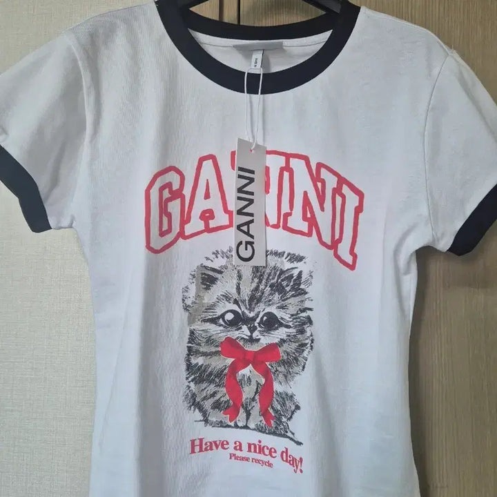 [BUNJANG] GANNI Cat Printing Ringer T-Shirt / GANNI 가니 고양이 프린팅 링거 티셔츠 새상품