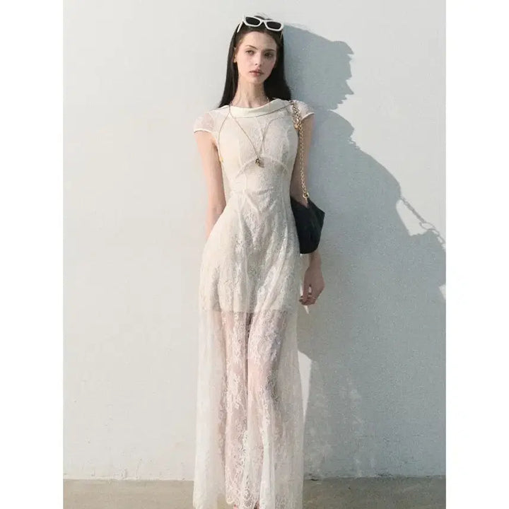 [BUNJANG] OAKMOO Jacquard Flower Lace White Long Dress / OAKMOO 오크무 자카드 플라워 레이스 화이트 롱원피스