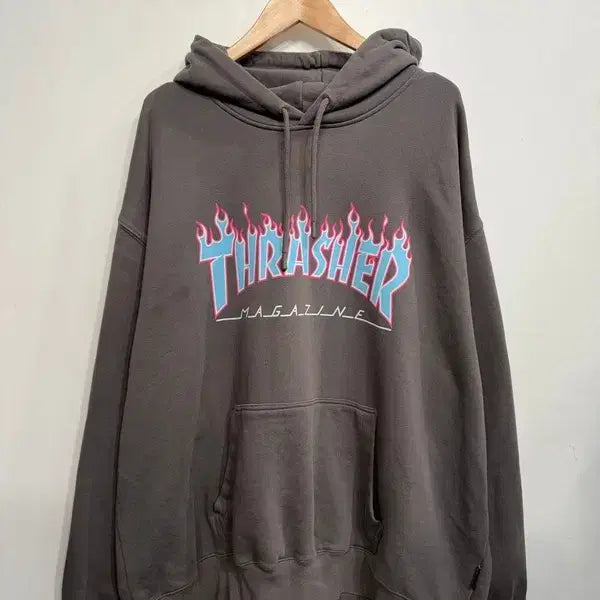 [BUNJANG] THRASHER Flame Logo Oversized Hoodie Charcoal XL / XL 트레셔 오버핏 플레임 로고 후디 후드 티셔츠 차콜