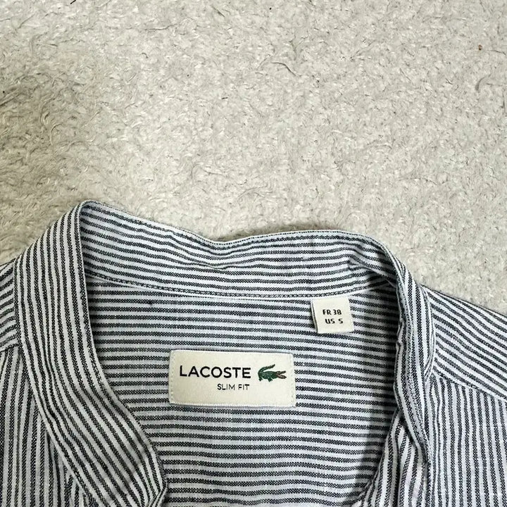[BUNJANG] Lacoste Linen Striped Henley Long Sleeve Shirt / 라코스테 린넨 헨리넥 스트라이프 긴팔 셔츠 s 95
