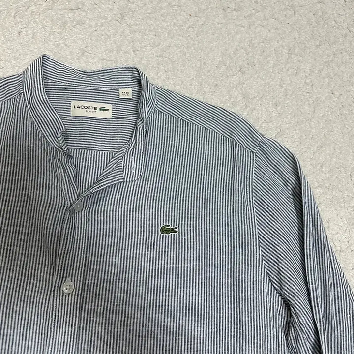 [BUNJANG] Lacoste Linen Striped Henley Long Sleeve Shirt / 라코스테 린넨 헨리넥 스트라이프 긴팔 셔츠 s 95