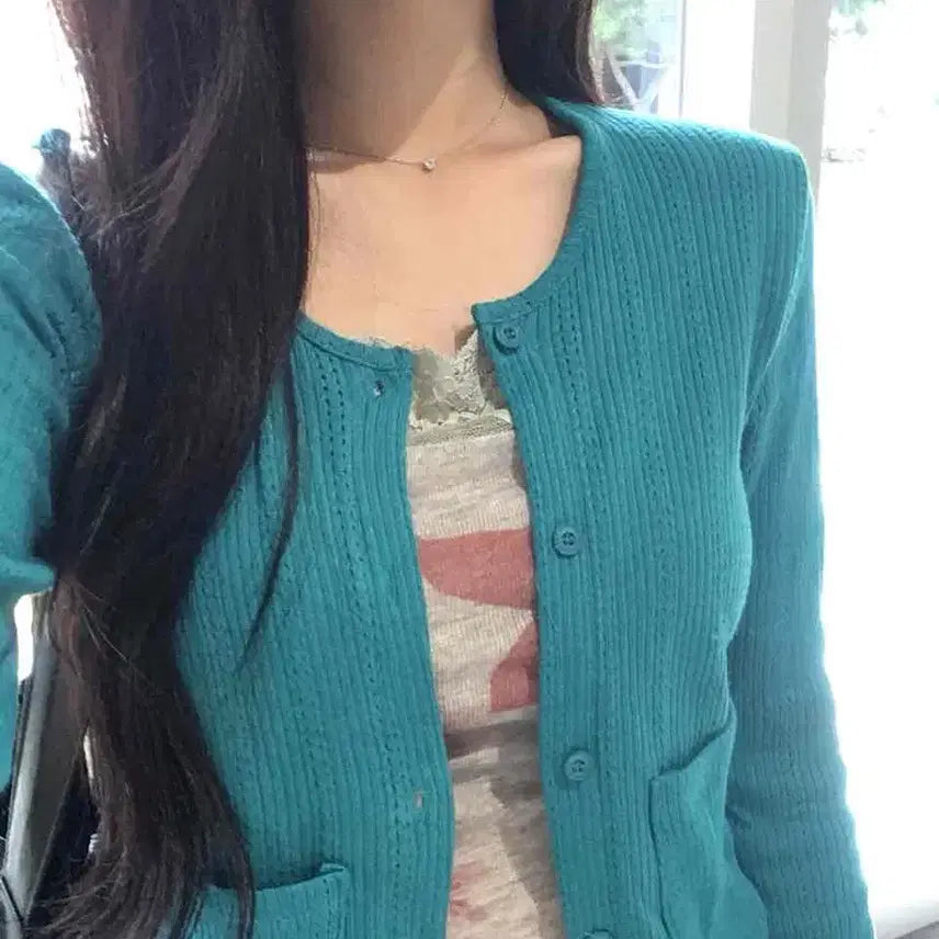 [BUNJANG] Ablley Punching Detail Mint Cardigan / 에이블리 펀칭 디테일 민트 가디건