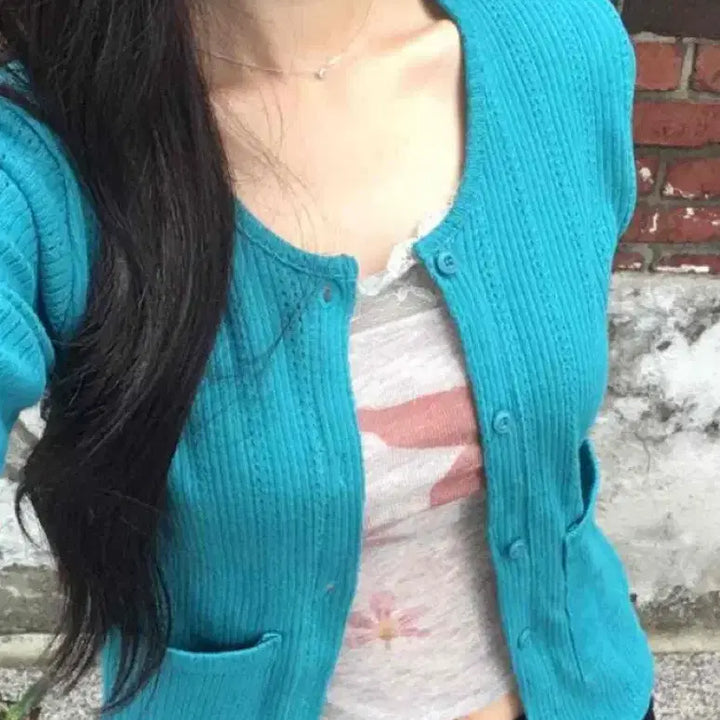 [BUNJANG] Ablley Punching Detail Mint Cardigan / 에이블리 펀칭 디테일 민트 가디건