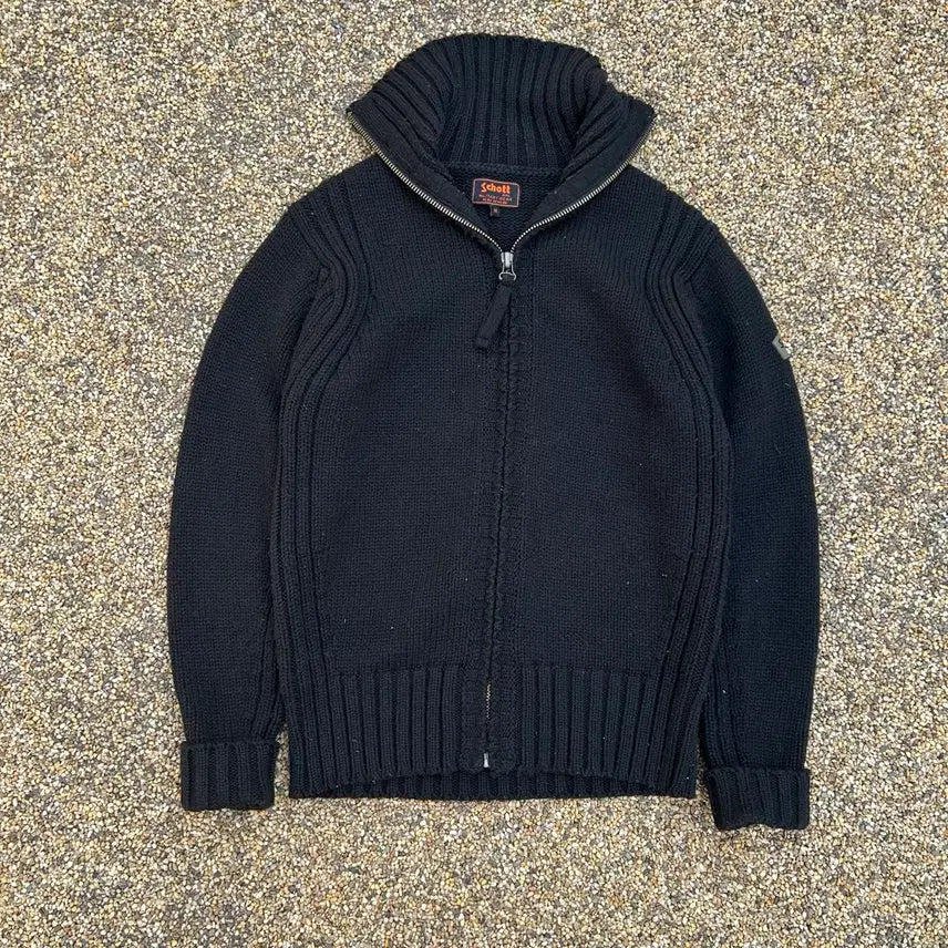 [BUNJANG] Schott Heavy Knit Black Zip-Up Cardigan / 쇼트(Schott) 헤비 니트 블랙 집업 가디건