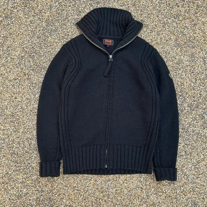 [BUNJANG] Schott Heavy Knit Black Zip-Up Cardigan / 쇼트(Schott) 헤비 니트 블랙 집업 가디건