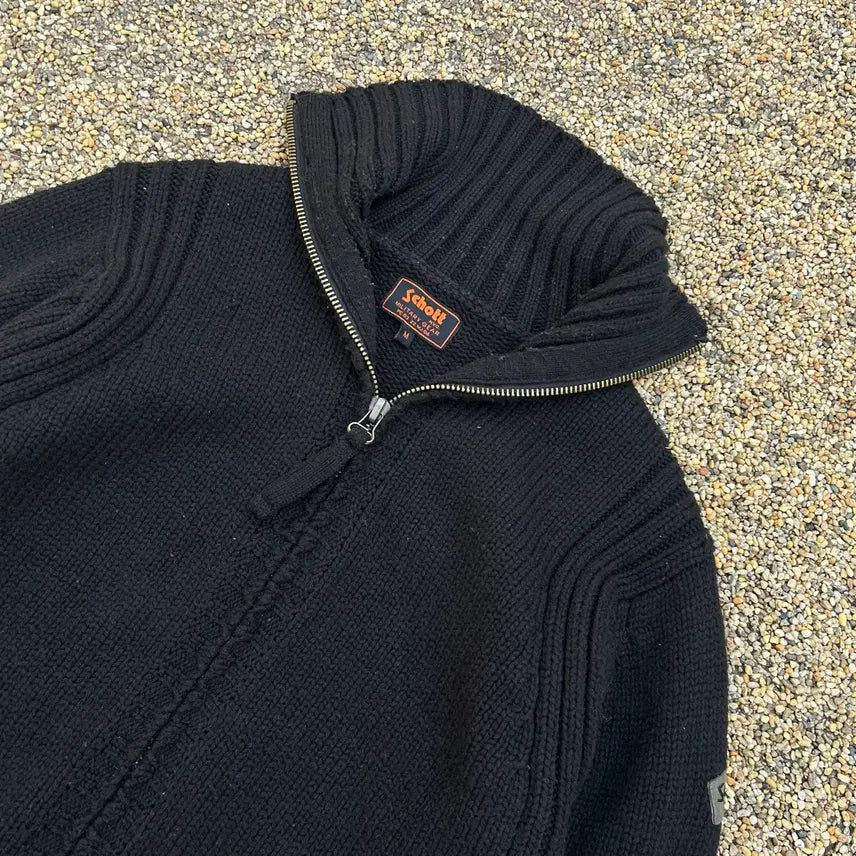 [BUNJANG] Schott Heavy Knit Black Zip-Up Cardigan / 쇼트(Schott) 헤비 니트 블랙 집업 가디건