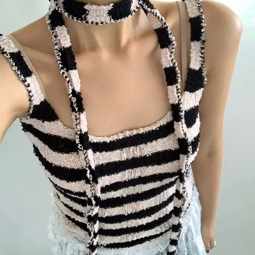[BUNJANG] Tozroom Ghibli Stripe Tank Top and Scarf Set / 투즈룸 지브리 스트라이프 머플러 나시 세트