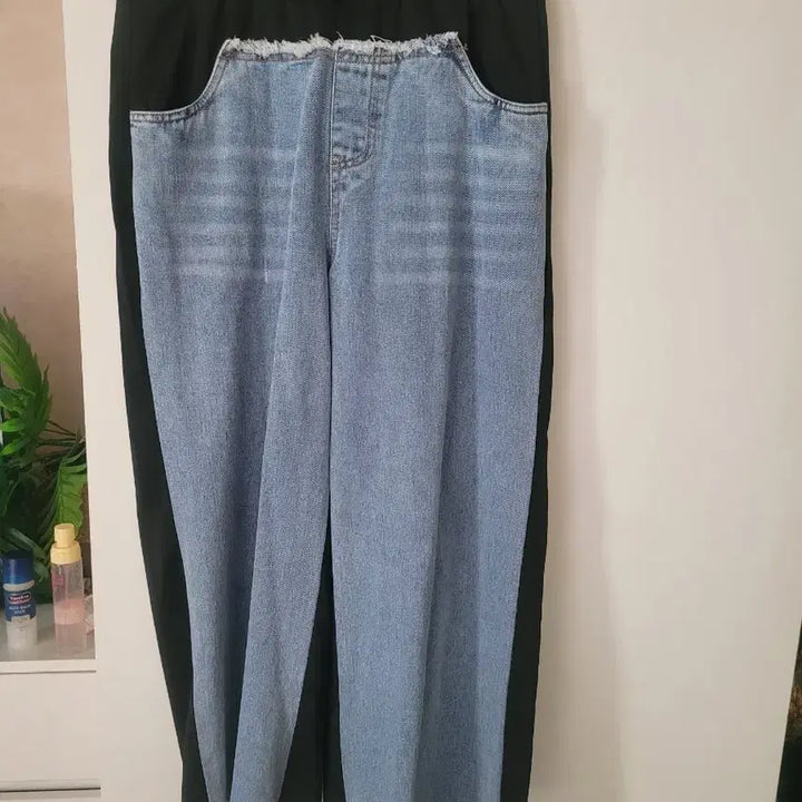 [BUNJANG] Color-Blocked Oversized Denim Pants / 배색데님팬츠 오버사이즈