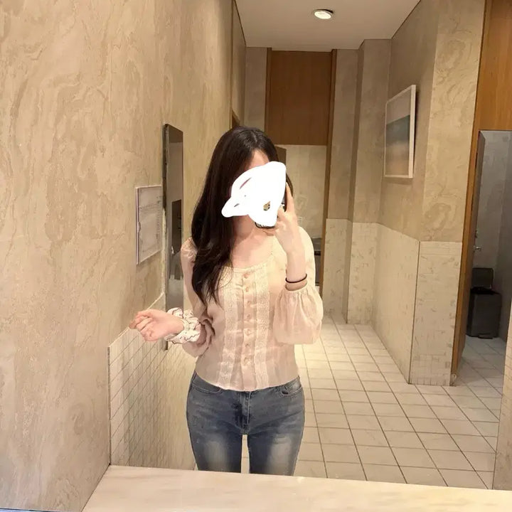 [BUNJANG] JENNIO Pearl Ethnic Apricot Blouse S / 제니오 펄에스닉 애프리콧 블라우스 s