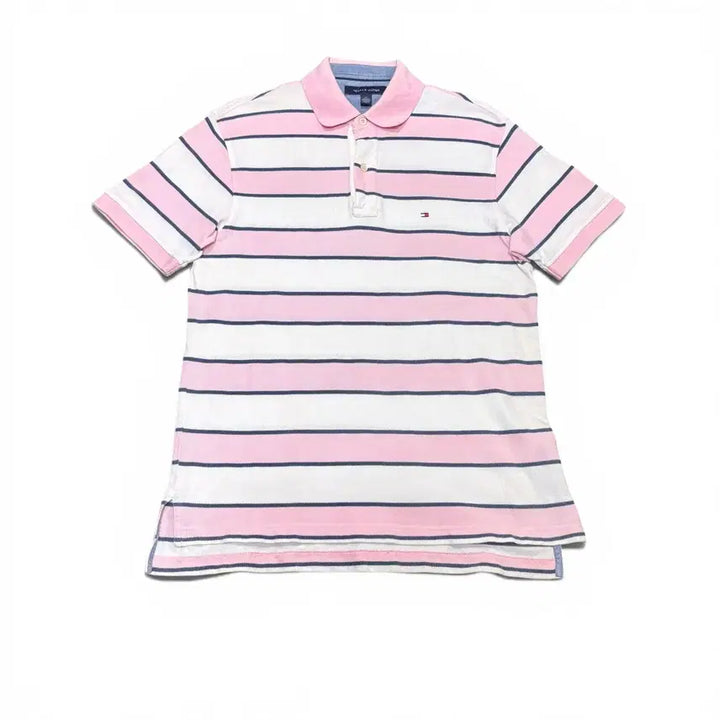 [BUNJANG] Tommy Hilfiger Pink Stripe Short-Sleeve Polo T-Shirt / M 타미힐피거 분홍 스트라이프 PK 반팔 카라티