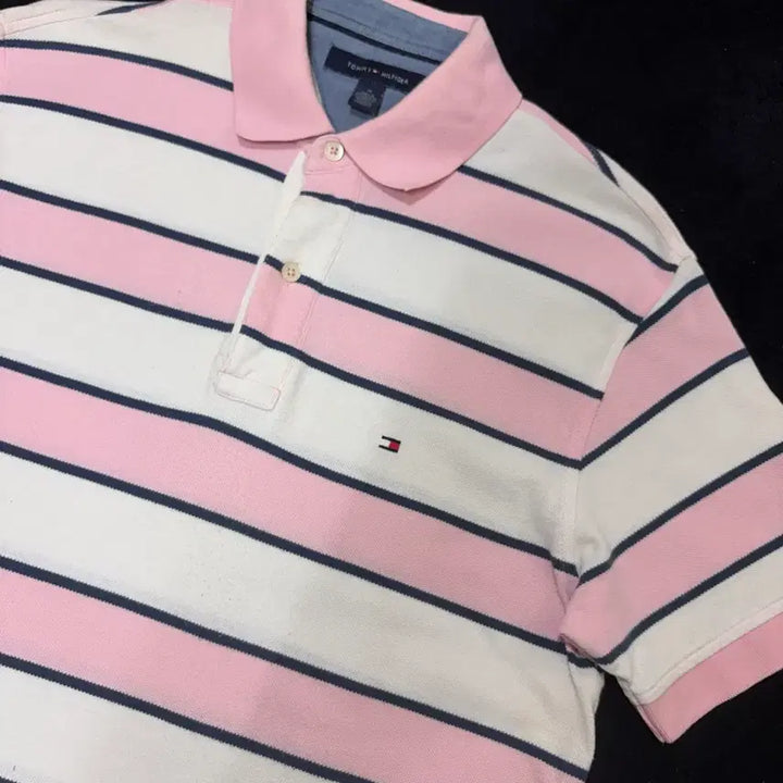 [BUNJANG] Tommy Hilfiger Pink Stripe Short-Sleeve Polo T-Shirt / M 타미힐피거 분홍 스트라이프 PK 반팔 카라티