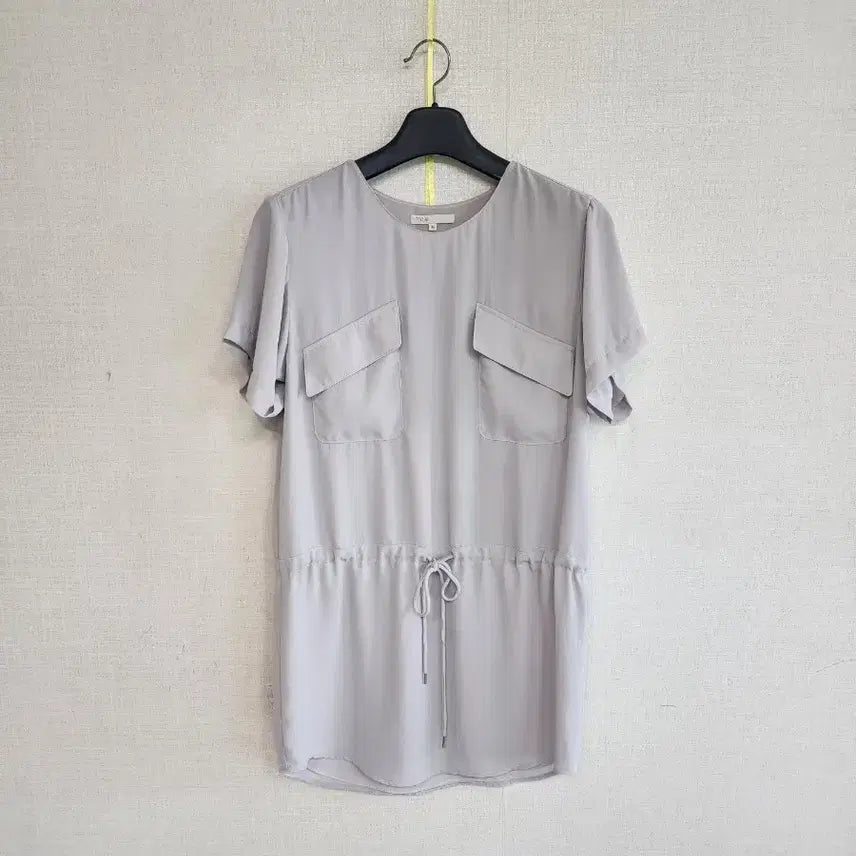 [BUNJANG] Maje Grey Short Sleeve Blouse with Waist String / maje 회색 반팔 블라우스 허리 스트링