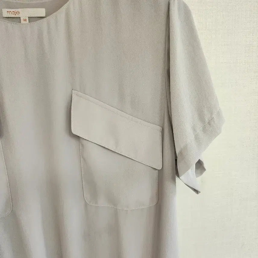 [BUNJANG] Maje Grey Short Sleeve Blouse with Waist String / maje 회색 반팔 블라우스 허리 스트링