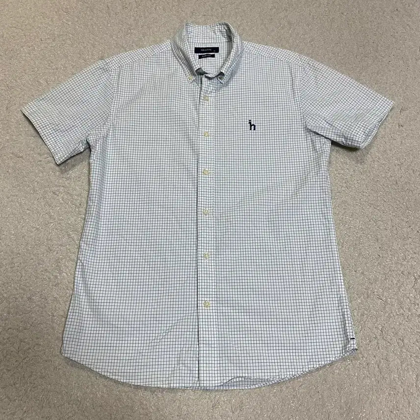 [BUNJANG] Hazzys White Check Slim Fit Short Sleeve Shirt Size 95 / 헤지스 화이트 체크 반팔 셔츠 슬림핏 95