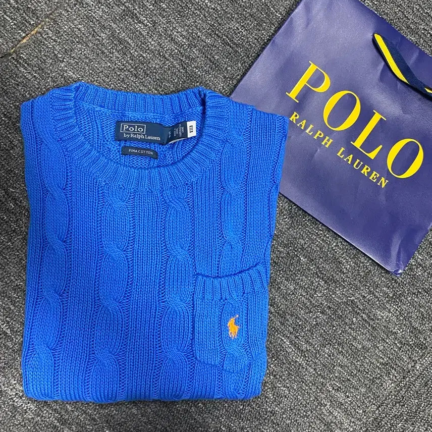 [BUNJANG] Polo Cable Knit Pima Cotton Sweater - White QR Tag / [반값이하급처] 새상품급 최신형 화이트QR택 폴로 케이블 니트 피마코튼