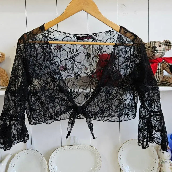 [BUNJANG] Black Lace Bolero Cardigan / 블랙 레이스 볼레로 가디건