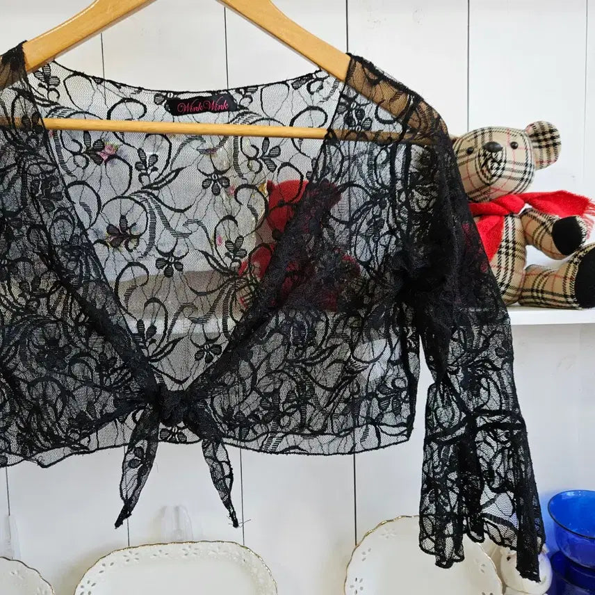 [BUNJANG] Black Lace Bolero Cardigan / 블랙 레이스 볼레로 가디건