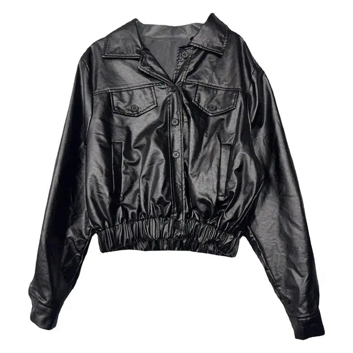 [BUNJANG] Vintage Glossy Leather Jacket / 빈티지 유광 레자 자켓 FREE