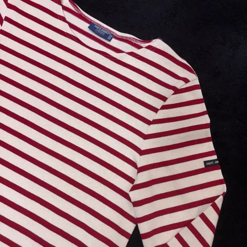 [BUNJANG] Saint James Ivory Red Stripe Long Sleeve T-Shirt / S 세인트제임스 아이보리 레드 스트라이프 긴팔 롱슬리브