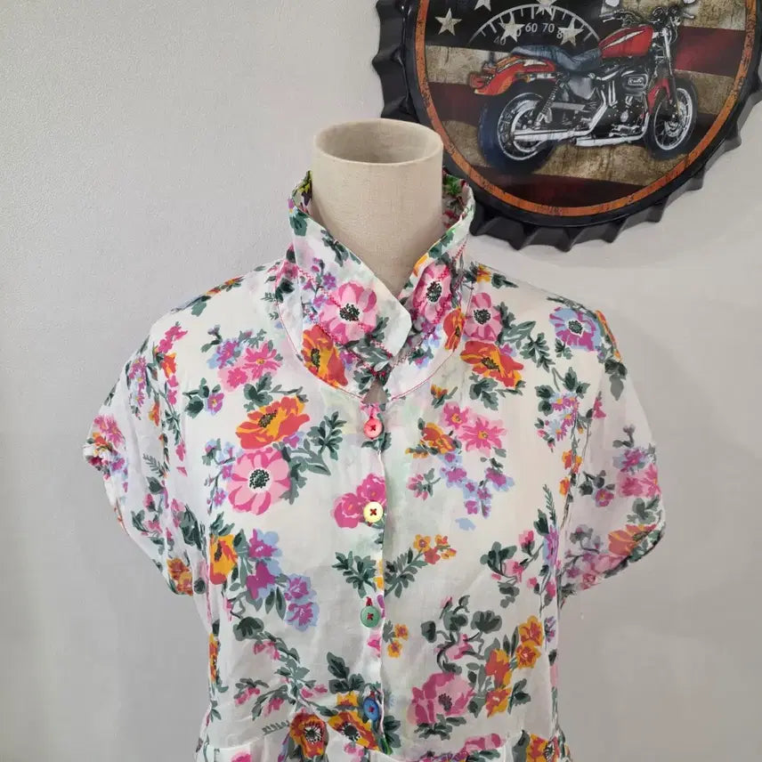 [BUNJANG] Oilily Flower Short Sleeve Long Dress S / 오일릴리 플라워 반팔 롱원피스 S