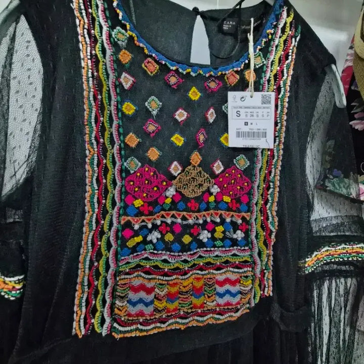 [BUNJANG] Zara Beaded Embroidered Chiffon Dress S / 자라 비즈자수 샤 원피스