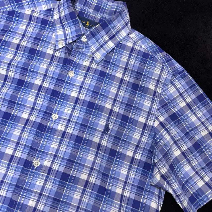 [BUNJANG] Polo Ralph Lauren Navy Check Short Sleeve Shirt / XS-S 폴로 랄프로렌 네이비 체크 반팔 셔츠