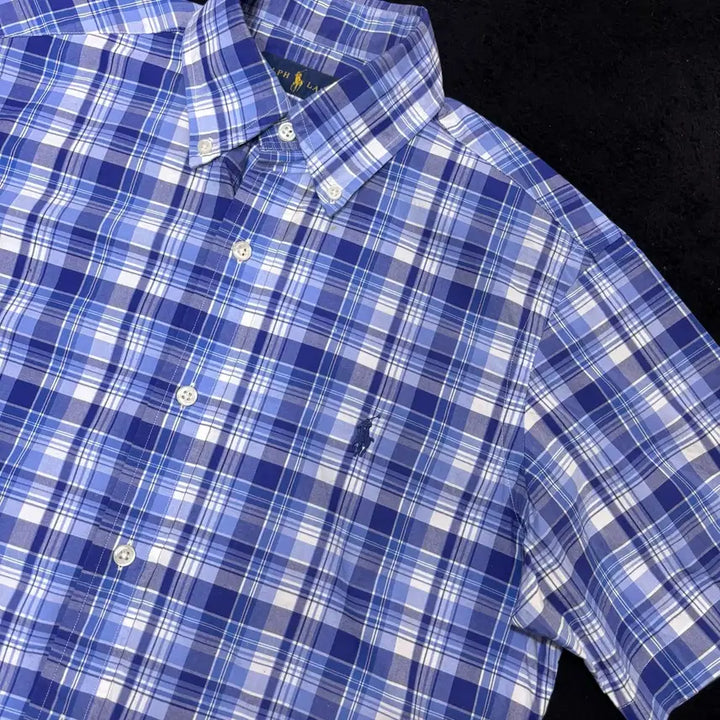 [BUNJANG] Polo Ralph Lauren Navy Check Short Sleeve Shirt / XS-S 폴로 랄프로렌 네이비 체크 반팔 셔츠