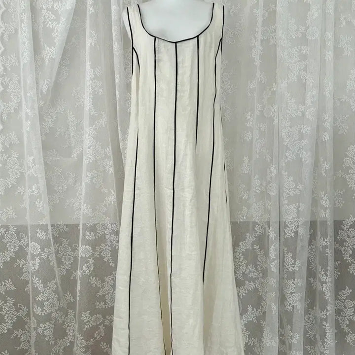 [BUNJANG] Massimo Dutti Linen Blend Two-Tone Maxi Dress Ivory / L) 새상품 마시모두띠 린넨 블렌드 투톤 원피스 아이보리