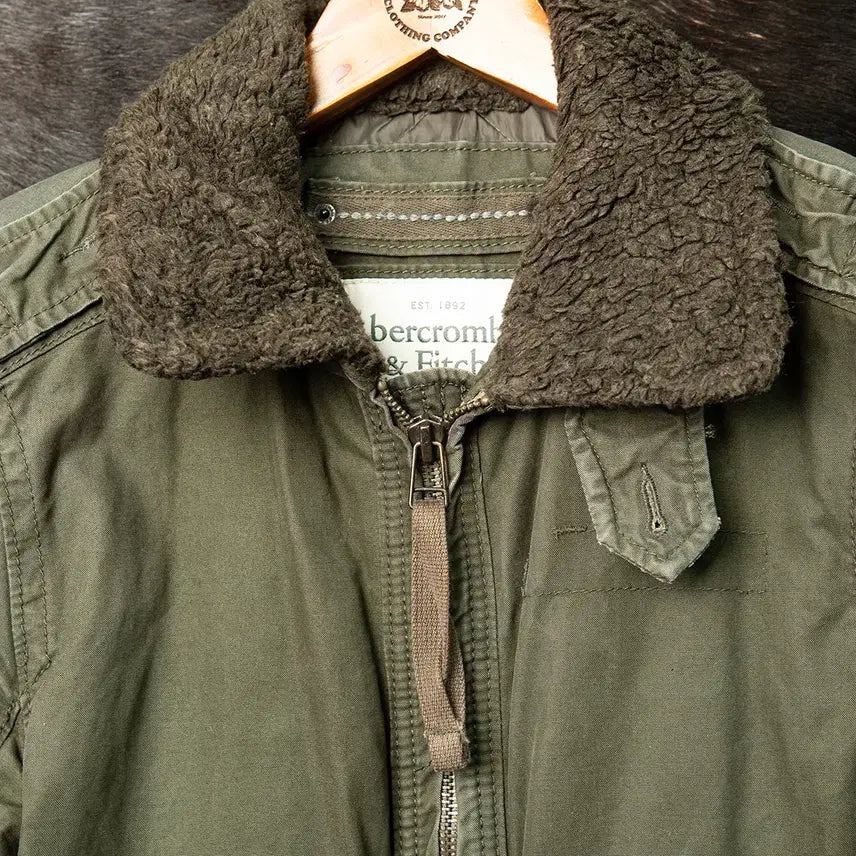 [BUNJANG] Abercrombie &amp; Fitch Military Bomber Jacket Olive Green Cotton / [100] 아베크롬비 밀리터리 봄버자켓 올리브 그린