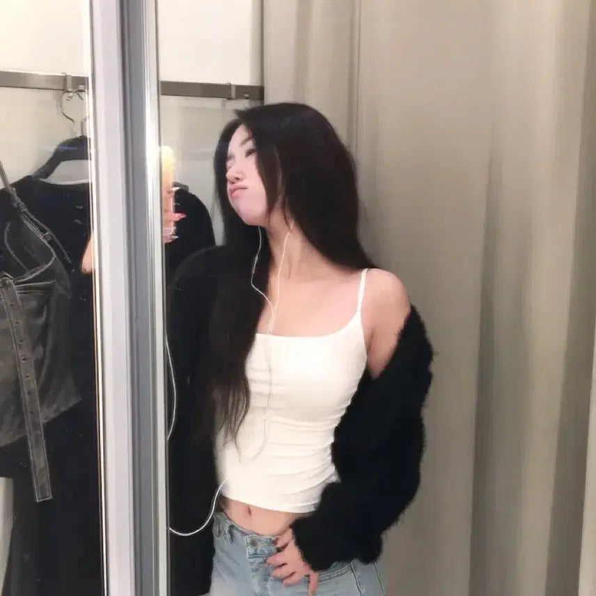 [BUNJANG] Black Faux Fur Cardigan / 에이블리 블랙 퍼 가디건