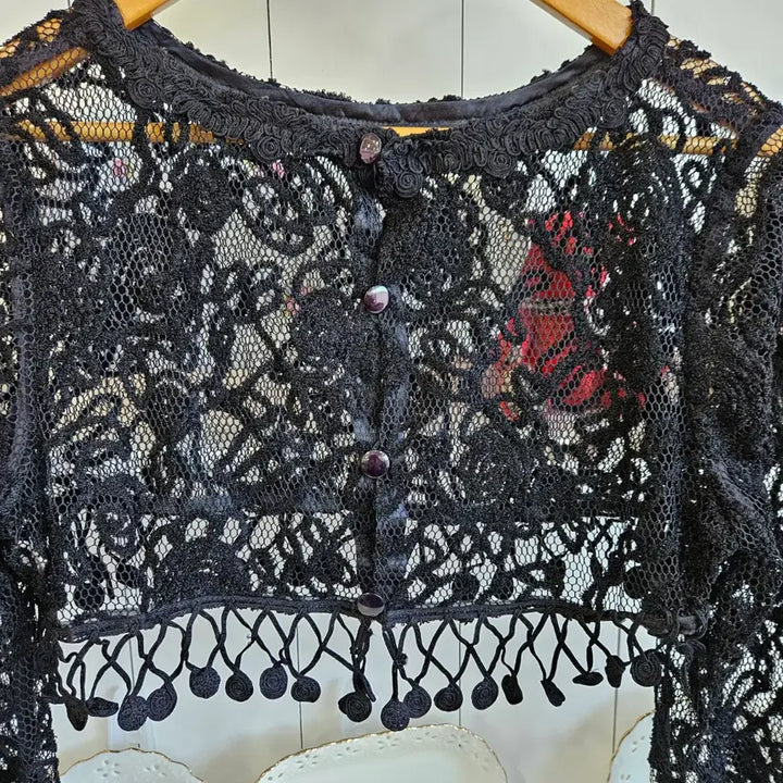 [BUNJANG] Carule Black Lace Crop Cardigan / 블랙 레이스 크롭 가디건