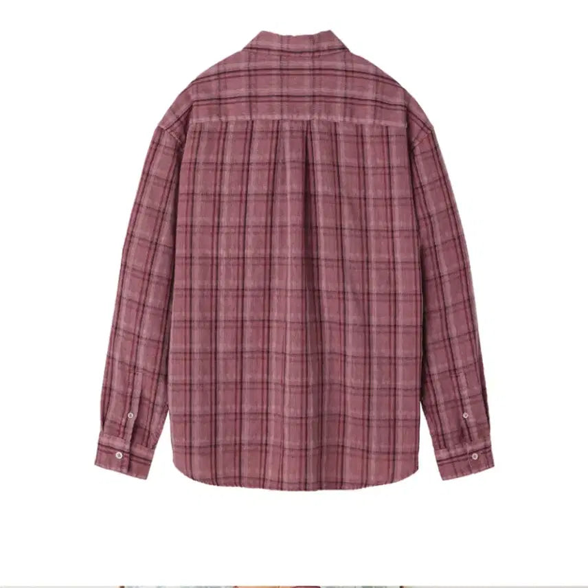 [BUNJANG] Leh-ab Dyed Stripe Check Shirt Pink L / 르아브 다이드 스트라이프 체크 셔츠 핑크 L사이즈