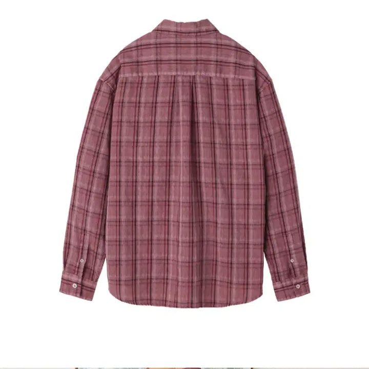 [BUNJANG] Leh-ab Dyed Stripe Check Shirt Pink L / 르아브 다이드 스트라이프 체크 셔츠 핑크 L사이즈