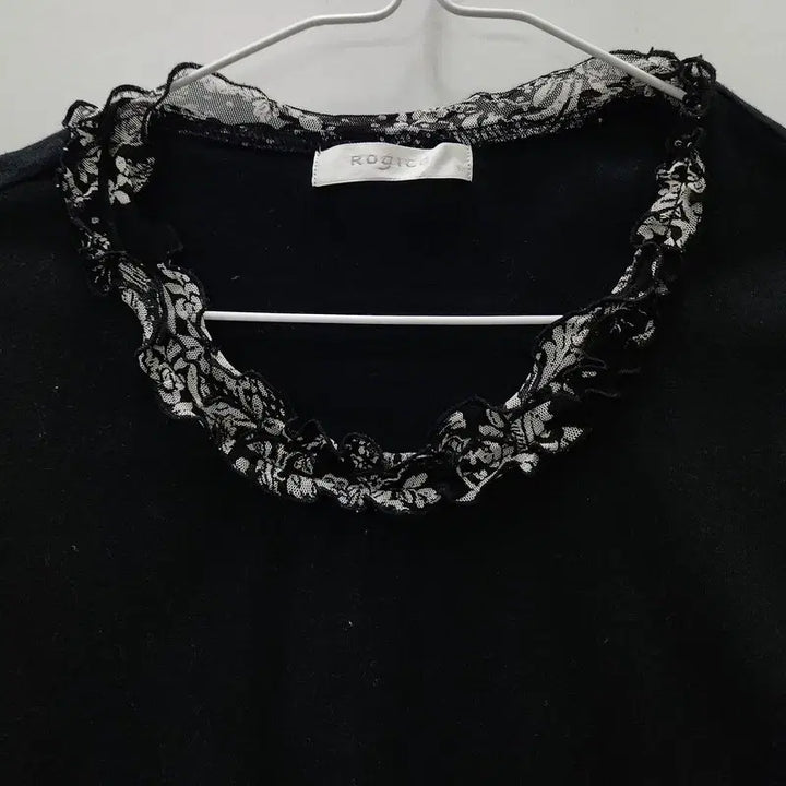 [BUNJANG] Vintage Frill Mesh Neck Black Short Sleeve T-shirt (M) / 빈티지 프릴메쉬넥 블랙 반팔 티 M MADE IN JAPAN