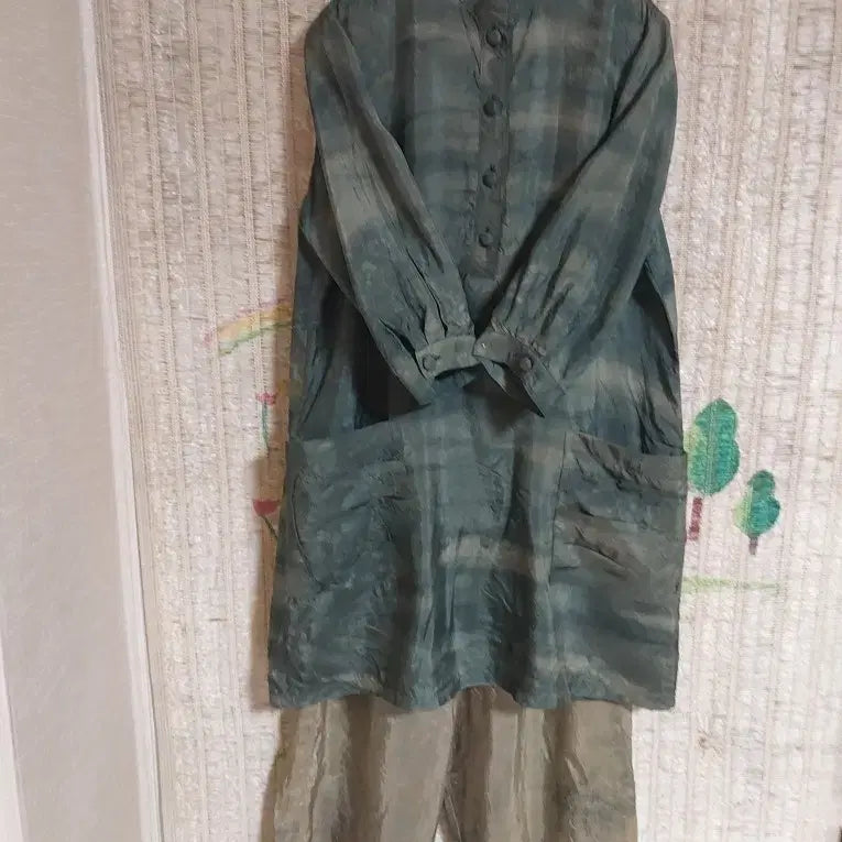 [BUNJANG] Natural Dye In-kyun Top and Bottom Set - Green / 인견 천연염색 그린 상하의 세트