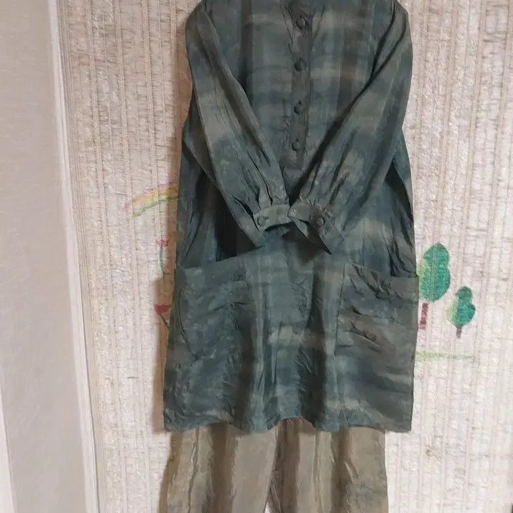 [BUNJANG] Natural Dye In-kyun Top and Bottom Set - Green / 인견 천연염색 그린 상하의 세트