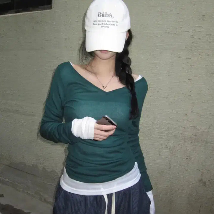 [BUNJANG] Liz River Tencel See-Through Long Sleeve T-Shirt / 에이블리 리즈리버 텐셀 시스루 긴팔티