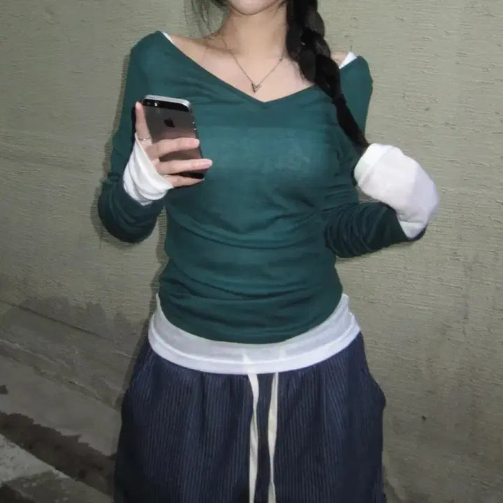 [BUNJANG] Liz River Tencel See-Through Long Sleeve T-Shirt / 에이블리 리즈리버 텐셀 시스루 긴팔티