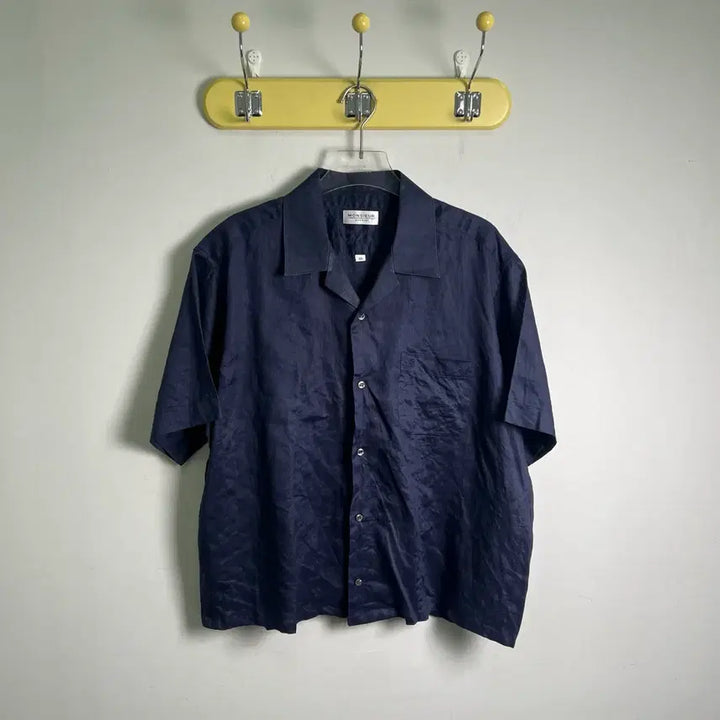 [BUNJANG] Givenchy Monsieur Navy Linen Short Sleeve Open Collar Shirt Size 105 / 지방시 무슈 네이비 린넨 오픈 칼라 반팔 셔츠 105