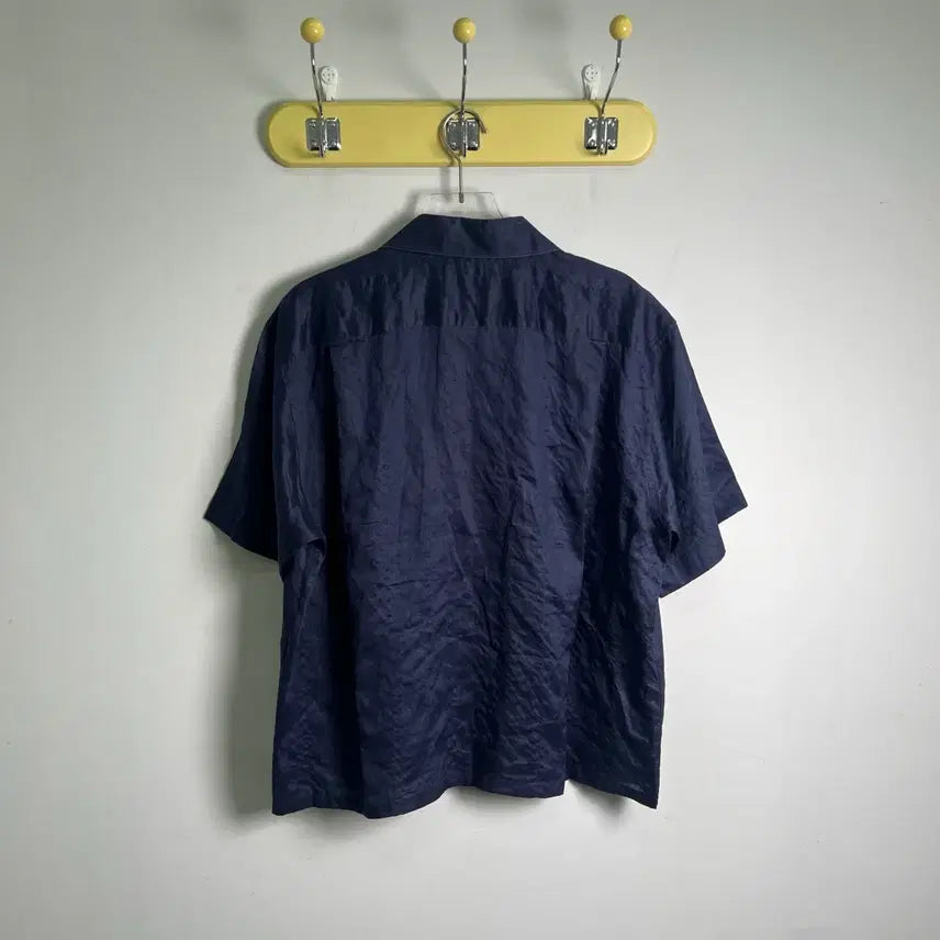 [BUNJANG] Givenchy Monsieur Navy Linen Short Sleeve Open Collar Shirt Size 105 / 지방시 무슈 네이비 린넨 오픈 칼라 반팔 셔츠 105