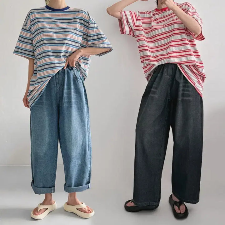 [BUNJANG] Striped Loose Fit T-Shirt / 새상품 빅사이즈 가능 55-88 반팔 스트라이프 루즈핏 티셔츠