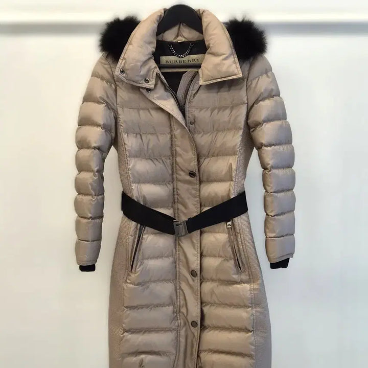 [BUNJANG] Burberry Fox Fur Trimmed Hood Down Coat Beige Size 38 / [다올 범어점] 버버리 폭스 퍼 트리밍 후드 다운 코트 베이지 상태 A+