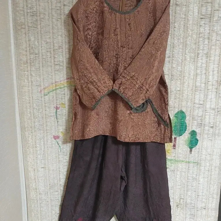 [BUNJANG] Natural Dye Rayon Brown Top and Bottom Set / 인견 천연염색 브라운 상하의 세트