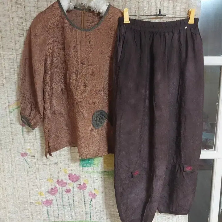 [BUNJANG] Natural Dye Rayon Brown Top and Bottom Set / 인견 천연염색 브라운 상하의 세트