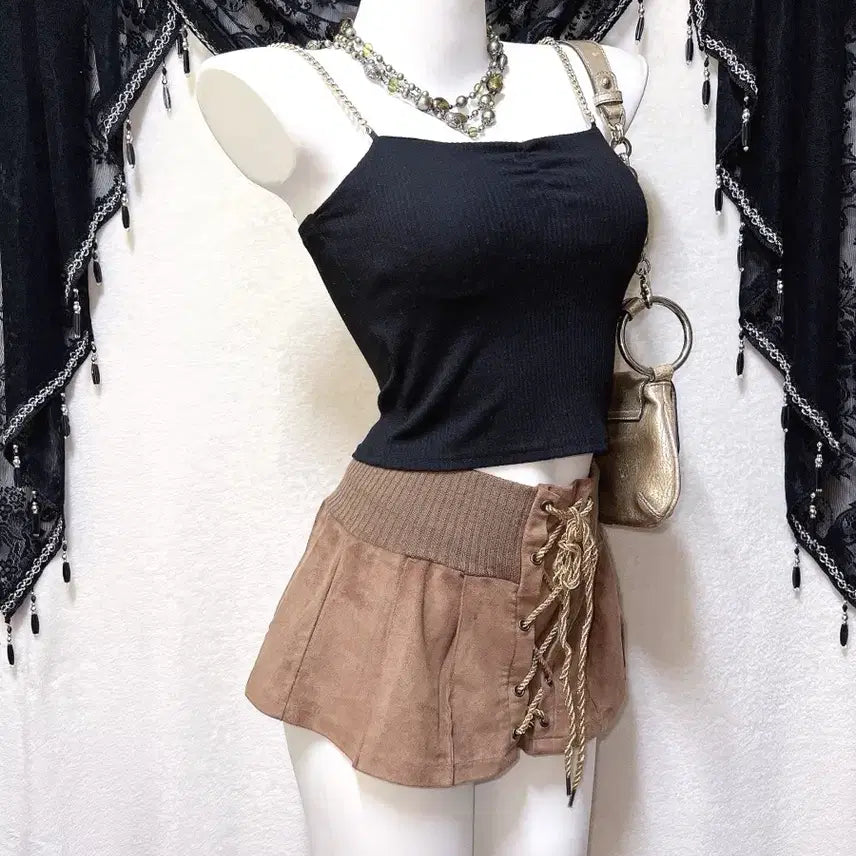 [BUNJANG] Sexy Glam Chain Halter Crop Tube Top / 오네갸루 섹시 글램 셔링 금장 체인 슬리브리스 크롭 튜브탑 나시 펑크