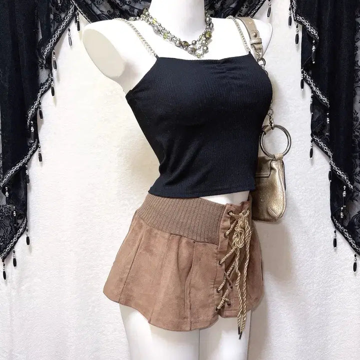 [BUNJANG] Sexy Glam Chain Halter Crop Tube Top / 오네갸루 섹시 글램 셔링 금장 체인 슬리브리스 크롭 튜브탑 나시 펑크
