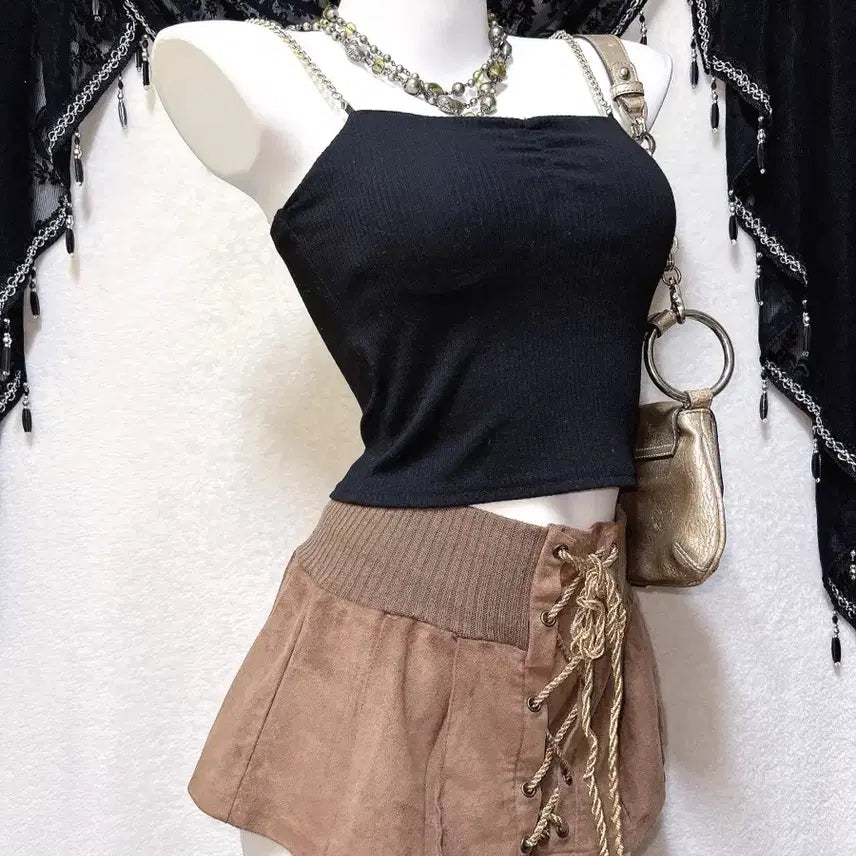 [BUNJANG] Sexy Glam Chain Halter Crop Tube Top / 오네갸루 섹시 글램 셔링 금장 체인 슬리브리스 크롭 튜브탑 나시 펑크