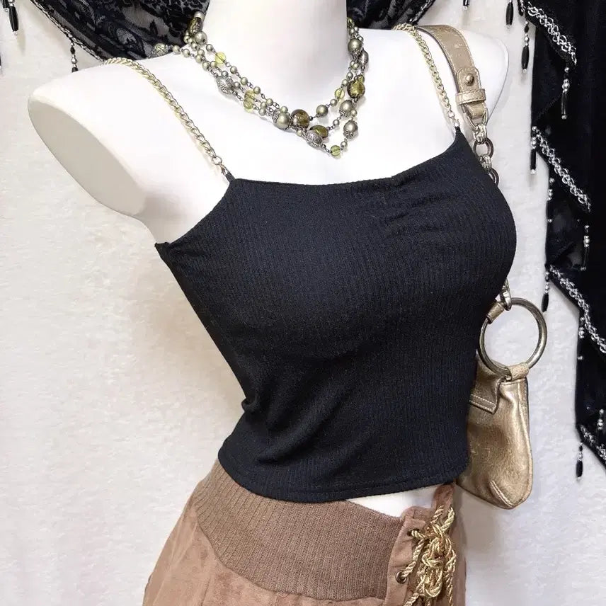 [BUNJANG] Sexy Glam Chain Halter Crop Tube Top / 오네갸루 섹시 글램 셔링 금장 체인 슬리브리스 크롭 튜브탑 나시 펑크
