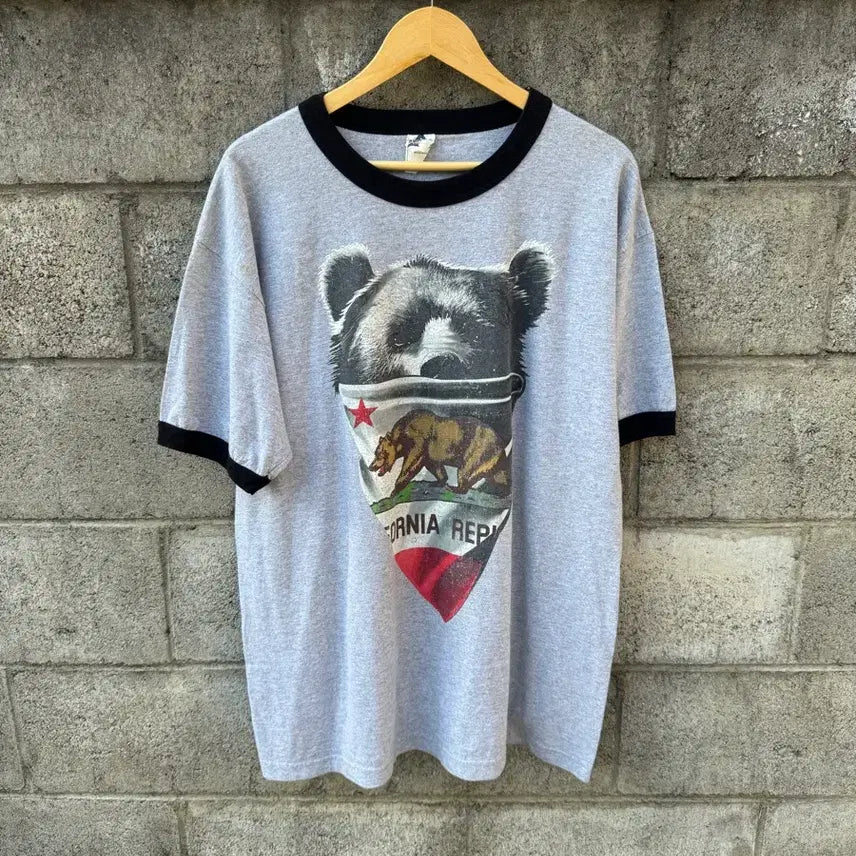 [BUNJANG] Alstyle California Republic Ringer T-Shirt XL / Alstyle 빈티지 캘리포니아공화국 프린팅 링거티 반팔 티셔츠 xl