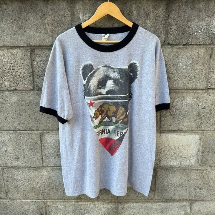 [BUNJANG] Alstyle California Republic Ringer T-Shirt XL / Alstyle 빈티지 캘리포니아공화국 프린팅 링거티 반팔 티셔츠 xl